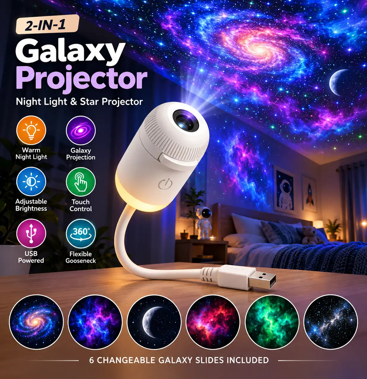 Galaxy White Projector Light